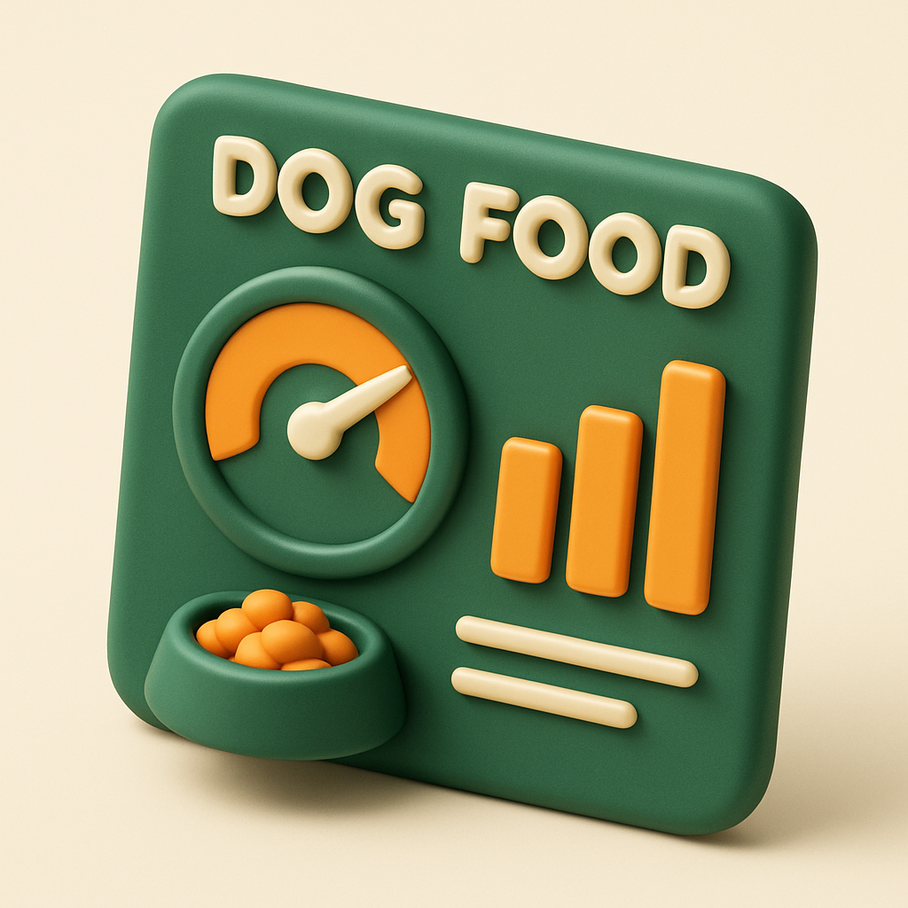 Dog food scoring dashboard with a circular score gauge